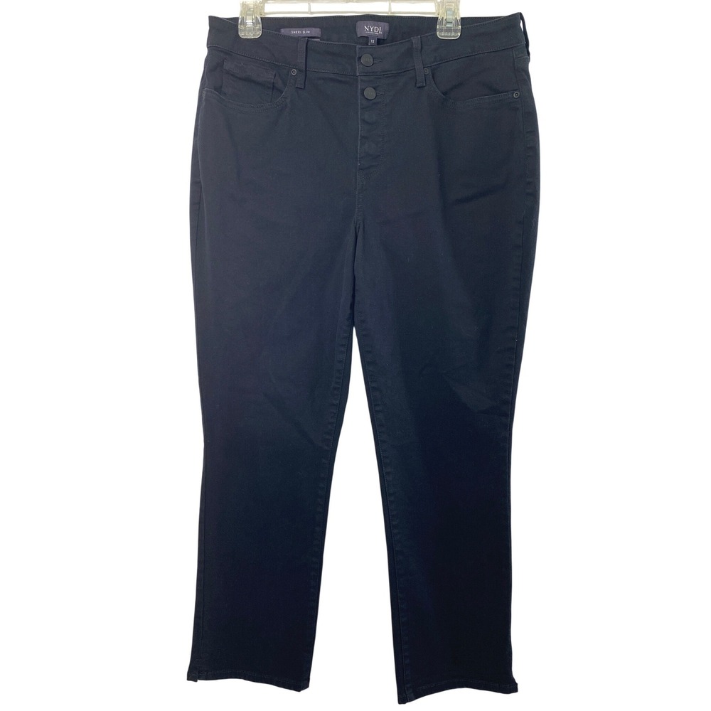NYDJ Jeans Womens 12 Sheri Slim Black Denim Lift‎ X Tuck Stretch Snap Fly Pants